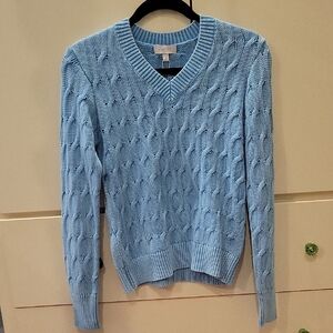 Women' Kinross V- Neck 100% Cotton Cable Sweater